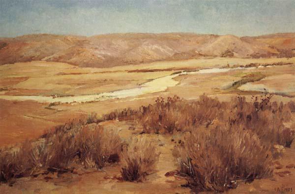 Charles Fries Looking Down Mission Valley,Summertime oil painting picture